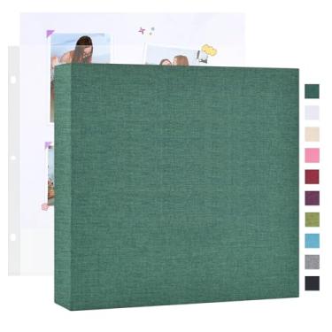 Imagem de Mublalbum Álbum de fotos faça você mesmo com 3 anéis, 25 x 25 cm, com 20 capas de plástico, 40 páginas, capa de linho, pasta para bebê, viagem, aniversário de casamento e projetos DIY (verde escuro)