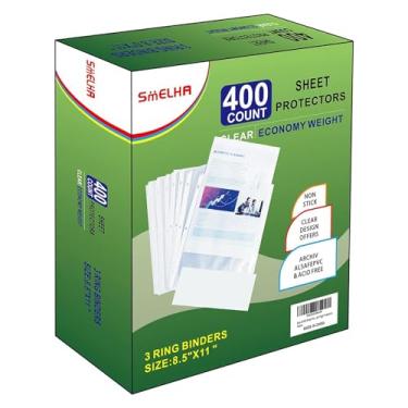 Imagem de Protetores de folhas de 400 páginas, protetor de página de 21,5 x 28 cm, para fichário de 3 anéis, protetor de papel com abertura superior com orifícios reforçados, comporta várias folhas, tamanho carta,