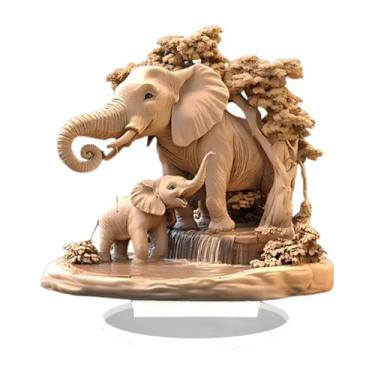 Imagem de Fenteer Placa de acrílico 2D com elefante, arte decorativa, artesanato com base, decoração de mesa, peça central de mesa para escritório, feriado