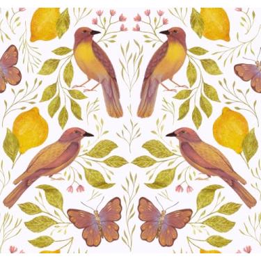 Imagem de FANCYEASY Papel de parede de pássaro autoadesivo borboleta limão pássaro floral descascar e colar papel de parede para cozinha 30,5 x 254 cm papel de contato floral removível autoadesivo para paredes