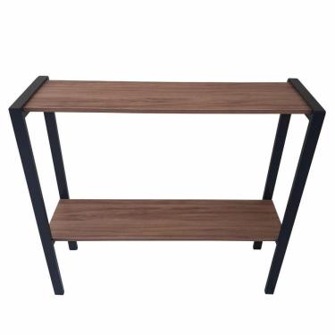 Imagem de Aparador Prateleira Dupla Industrial Mônaco Mdf Amêndoa 80Cm