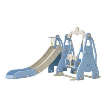 Imagem de Playground 3 Em 1 Escorregador Balanço Cesta Azul E Cinza Importway