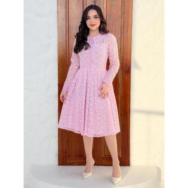 Imagem de Vestido Midi Elegante de Festa em Renda Convidada Madrinha Moda Evangé