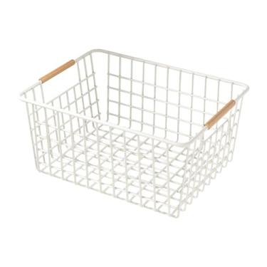 Imagem de YWJLQH Cesta de armazenamento de, organizador de brinquedos, guarda-roupa, organizador de metal portátil com alça, lanches, caixa de armazenamento, Branco 36cmx25cmx16cm
