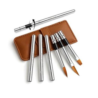 Imagem de Pincéis de aquarela de viagem, 3 pincéis de viagem em aquarela com bolsa de couro – ponta fina redonda para pintura de tinta guache em aquarela