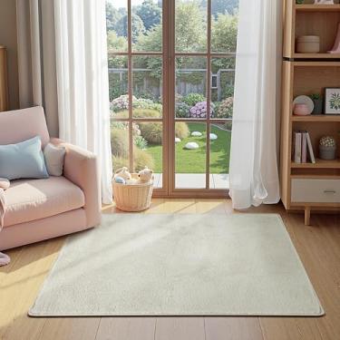 Imagem de jinchan Tapete macio de pelúcia 7,5 x 12,5 cm, lavável, macio, moderno, de lã sintética, aconchegante e antiderrapante, para sala de estar, quarto de crianças, quarto, sala de jantar, berçário, marfim