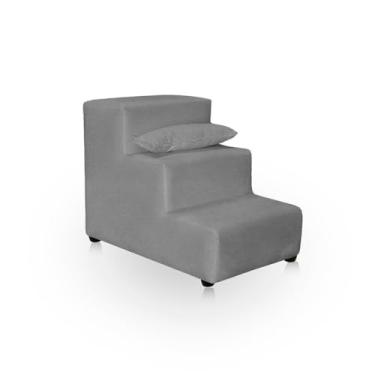 Imagem de Escadinha Para Pet Escadinha Para Cachorro e Gato Subir Na Cama 3 Degrau De 20 cm Suede de Elegância(Cinza claro)