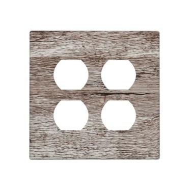 Imagem de Xuejiaku Placa de cobertura de interruptor de luz rústica cinza escuro tábua de madeira textura vintage 2 capas de soquete duplo duplo placas de interruptor e capas de tomada para decoração de casa de