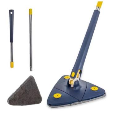 Imagem de Mop Giratório Triangular 360°, Cabo 109 cm, Base 24 cm, com Refil de Microfibra Lavável