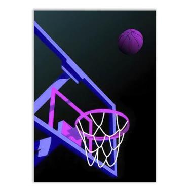 Imagem de Placa Decorativa Basquete Ilustração Pop Cesta Roxo