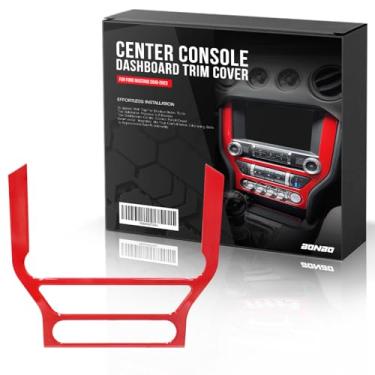 Imagem de Bonbo Painel de Controle Central Ar Condicionado Navegação GPS Moldura Painel Guarnição para Ford Mustang 2015 2016 2017 2018 2019 2020 2021 (ABS, Vermelho)
