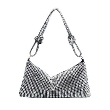 Imagem de GJHFCXSO Rhinestone Diamond Bag Moda Sparkly Shoulder Bag Bolsa Elegante Banquete Formal Bolsa Feminina,Silver