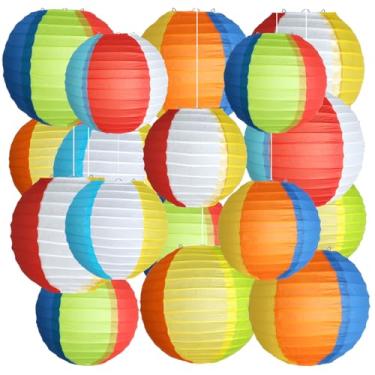 Imagem de 15 peças de lanternas coloridas de papel de bola de praia, lanternas de papel penduradas na piscina, para festa de aniversário na praia, decoração interna e externa