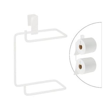 Imagem de Suporte Porta Papel Higienico Duplo(kit 2 unidades) Aramado Para Caixa Acoplada Aço Preto Branco(kit 2 unidades branco)