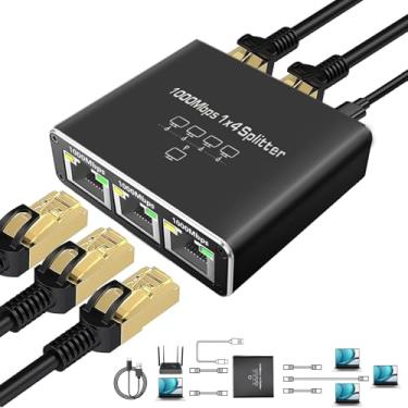Imagem de Divisor Gigabit Ethernet de alta velocidade 1 a 4, divisor de Internet 1000Mbps 1 em 4 saídas (4 dispositivos simultaneamente em rede), divisor LAN com cabo de alimentação USB, divisor RJ45 para cabo