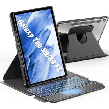 Imagem de Capa para Samsung Galaxy Tab S10 FE/S9/S9 FE com teclado [trackpad de alta precisão e retroiluminado em 7 cores e suporte para caneta S], capa de teclado removível com suporte giratório