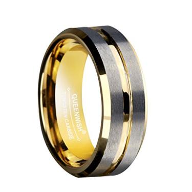 Imagem de Alianças de casamento de tungstênio de dois tons de 8 mm Queenwish ouro prata escovado anéis de compromisso para ele e para ela tamanho 5-14