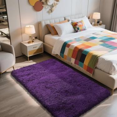 Imagem de Tapete felpudo para quarto de 7 x 12 cm, roxo e fofo para sala de estar, tapete macio e felpudo para ambientes internos para quarto de crianças, berçário, dormitório, decoração de casa
