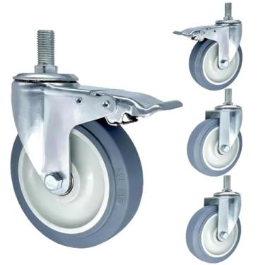 Imagem de Pacote Com 4 Rodas De Rodízio De Haste Giratória M14 M16 M20 Rosqueadas, Silencioso De Borracha Tpr, 3in 4in 5in Móveis, Com Freios, Para Carrinho, Carrinhos, 4inch, M14x30mm