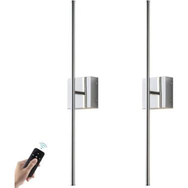 Imagem de Luminária De Parede Operada Por Bateria Com Controle Remoto, Conjunto De Dois Arandelas De Parede Reguláveis, Rotação De 350°, Luz De Parede Sem Fio Led Ouro 3000k Para Sa, Chrome, 28"