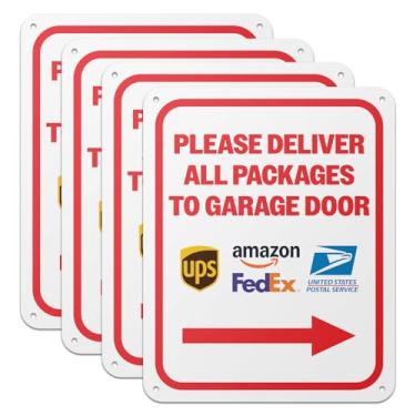 Imagem de 101SIGNCITY - 20,3 x 25,4 cm, pacote com 4, placa de entrega de embalagem de alumínio - Por favor, entregue todos os pacotes para placa de porta de garagem com película protetora para uso ao ar livre