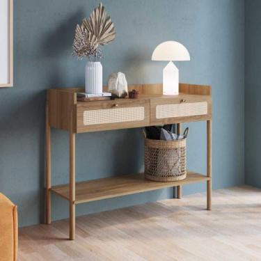 Imagem de Aparador Zeus 2 Gavetas 103cm Palhinha Pé Madeira Boho Móvel na Caixa,