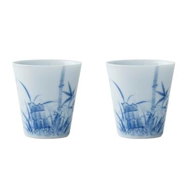 Imagem de Conjunto de chá de gongfu pintado à mão boutique – design de bambu de lavagem com tinta em porcelana branca pura, inclui mini bule de chá, Gaiwan e xícaras de chá, conjunto de cerimônia de chá