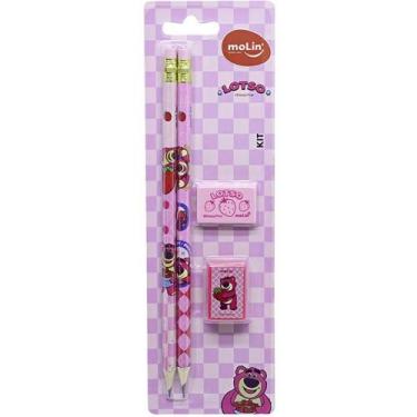 Imagem de Kit Escolar Lotso com 2 Lápis, Borracha e Apontador  Molin