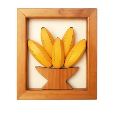 Imagem de Quadro De Madeira Artesanal Pequeno Com Bananas Decoração Cozinha E Área Gourmet