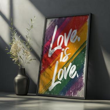 Imagem de Quadro Decorativo Love is Love Com Moldura Arco Íris LGBTQIA+ Orgulho Diversidade Colorido Decoração Sala Quarto Moderno Amor