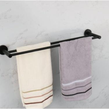 Imagem de Acessórios para banheiro Toalheiro Prateleira Barra Suporte para rolo de papel com capa Suporte para toalha de mão Gancho para roupão Suporte para escova de vaso sanitário Preto (barra dupla)