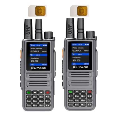 Imagem de Pacote com 2 Walkie Talkies RUYAGE com cartões SIM, rádios bidirecionais portáteis, alcance ilimitado, PTT recarregável Push to Talk por rádio celular de longo alcance (X30)