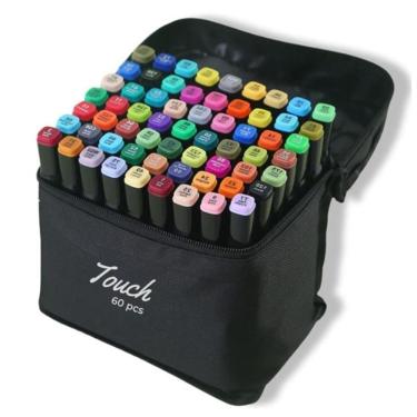 Imagem de Marcador Artístico Touch canetinha escolar 60 cores com Bolsa