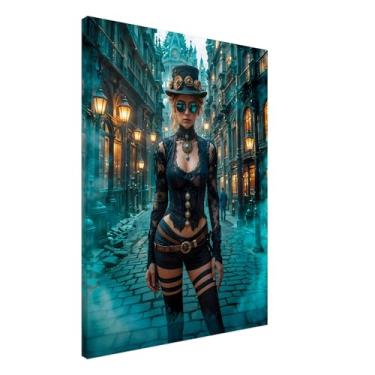 Imagem de PUREVACY Decoração Steampunk para casa. Arte de parede em tela azul legal para sala de estar, quarto. Decoração de parede moderna. Orientação de trabalho de arte sem moldura Tamanho vertical 60 x 80