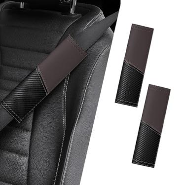 Imagem de JDDRY Capa de almofada de cinto de segurança de carro, capa de cinto de segurança de fibra de carbono, almofada de ombro para cinto de segurança, acessórios interiores de carro (café, 2 peças)