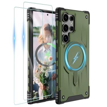 Imagem de Gritup Capa para Samsung Galaxy-S24-Ultra-Case com Magsafe, 2× protetor de tela, S24 Ultra Magnetic Capa protetora anti-impressão digital de grau militar à prova de choque para Galaxy S24 Ultra, verde