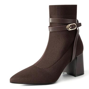 Imagem de NEWBELLA COSY Bota feminina de cano curto e salto grosso, Café, 38