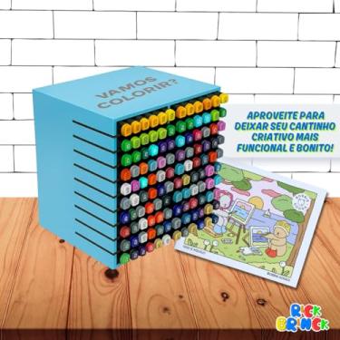 Imagem de Organizador Suporte Expositor para 120 caneta marcadora Touch Lettering MONTADO COR AZUL