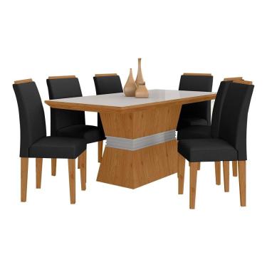Imagem de Mesa De Jantar 6 Cadeiras Gênova Cina/off Whi/preto - Móveis Arapongas