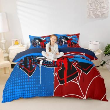 Imagem de Conjunto de capa de edredom infantil de teia de aranha tamanho king, aracnídeo aracnídeo, animal, decoração de quarto para meninos, meninas, mulheres, homens, decoração de quarto, bloco moderno, dia