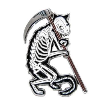 Imagem de Ectogasm Broche Esqueleto Esqueleto de Gato Ceifador Grim Reaper - Preto e Prateado Estilo Gótico Bruxa Bruxa Estética Oculto Alternativa Moda Assustadora Presentes de Terror - Adultos Unissex
