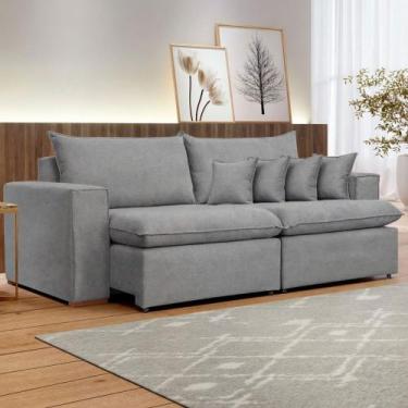 Imagem de Sofá 4 Lugares Barcelona Retrátil Linho/Cinza - Celflex, Cinza