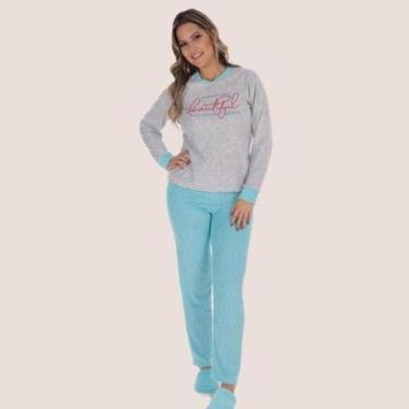 Imagem de Pijama Feminino Adulto Plush Quente Estampado - Vi-Feminino