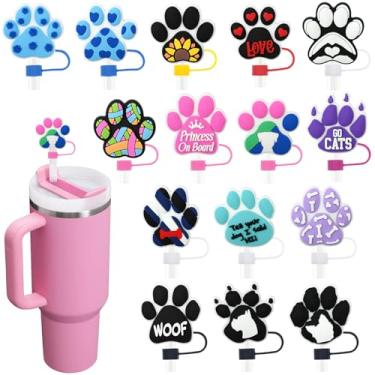 Imagem de 15 peças de tampas de palha de patas de animais para copos, 10 mm 1 cm topo de palha para copo Stanley 30 & 1,134 g Stanley Cups acessórios presentes para mulheres lembrancinhas de festa