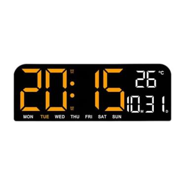 Imagem de KiBcsLic Relógio de parede digital grande, relógio de parede grande, alarme alto com data, semana e temperatura para mesa de cabeceira de escritório, sala de, Laranja