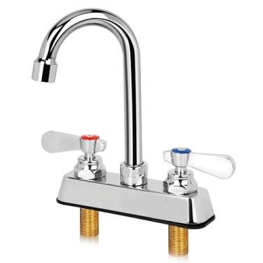 Imagem de Torneira de pia de barra comercial atualizada de 10 cm para montagem no convés central Torneira de pia de mão em latão e polido cromado com bico de pescoço de ganso de 8,5 cm e válvula de cerâmica e