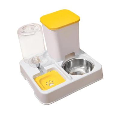 Imagem de Whtkoph Alimentador Automático para Cães E Gatos, Separação Seca E úmida, Superfície Lisa, Tigela Removível para Comer E Beber, para Cães E Filhotes de Animai, Amarelo Branco