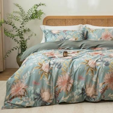 Imagem de MILDLY Conjunto de capa de edredom tamanho casal 100% algodão de fibra longa luxo vintage floral patten reversível conjunto de capa de edredom 3 peças