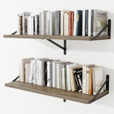 Imagem de Prateleiras de parede profundas 91 cm L x 30 cm P Prateleiras flutuantes de madeira projetada para parede, suporte de metal resistente, decoração de casa, armazenamento para sala de estar, quarto