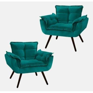 Imagem de Kit 2 poltronas para sala confortavel Opala. In-9 Decor. - Turquesa